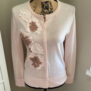J. Crew Light Pink Floral Appliqué Cardigan